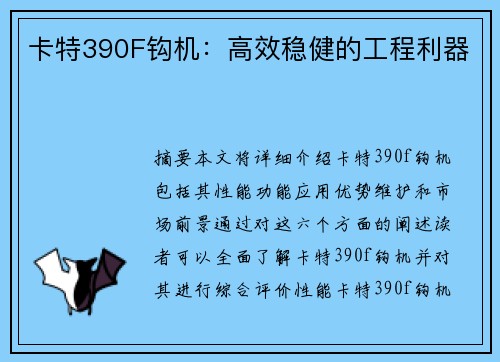 卡特390F钩机：高效稳健的工程利器